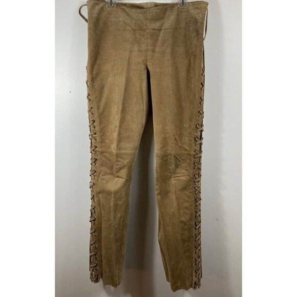 No brand / Not sure Pants - Womens Vintage B Lucid Tan Pig Split Leather‎ Lace Western Cowgirl Pants 12